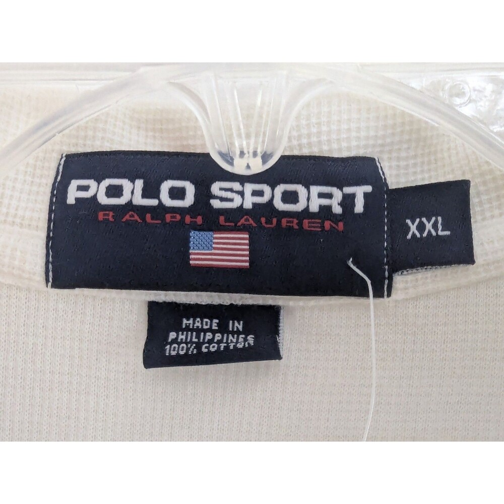 VTG 90s Men's Polo Sport Ralph Lauren Shirt NWT White Waffle Thermal Stripe XXL - Picture 3 of 7